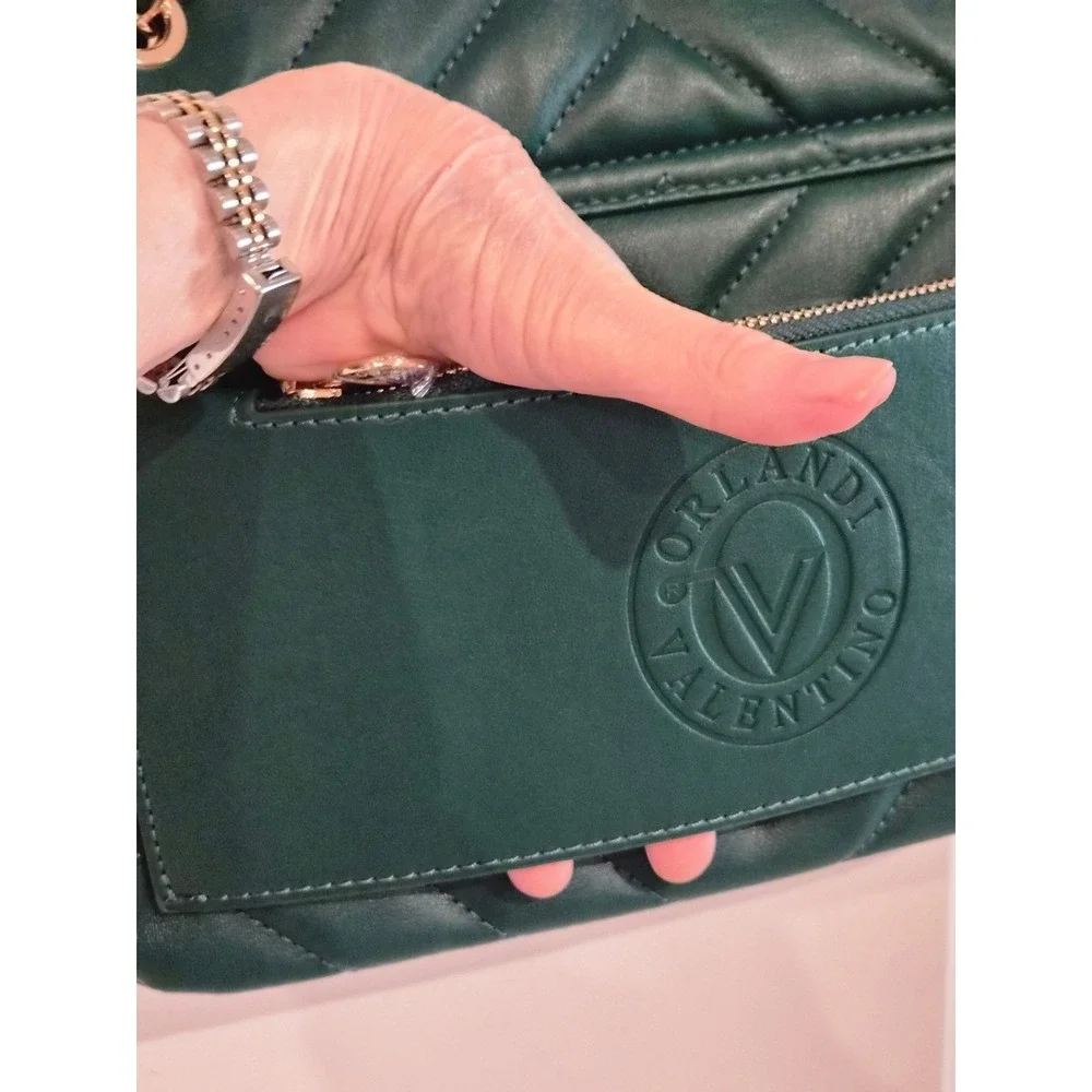 Valentino Orlandi Forest Green Quilted Leather Shoulder Bag V-3009 Italy NWT